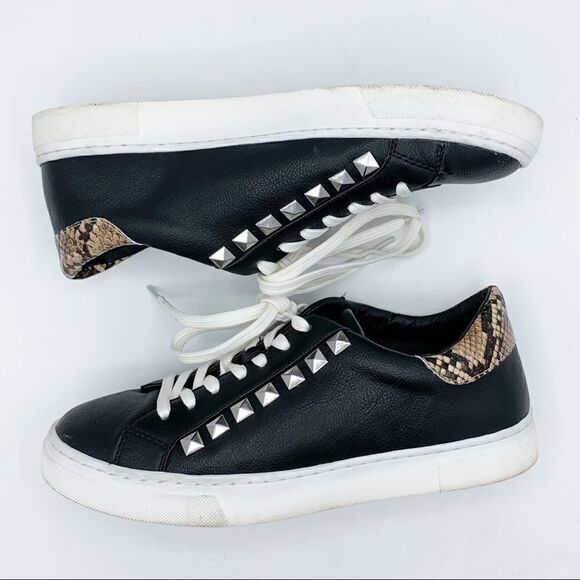 Steve Madden Sienna Black Lace Up Sneakers with Snakeskin and Stud Detailing - Picture 12 of 14